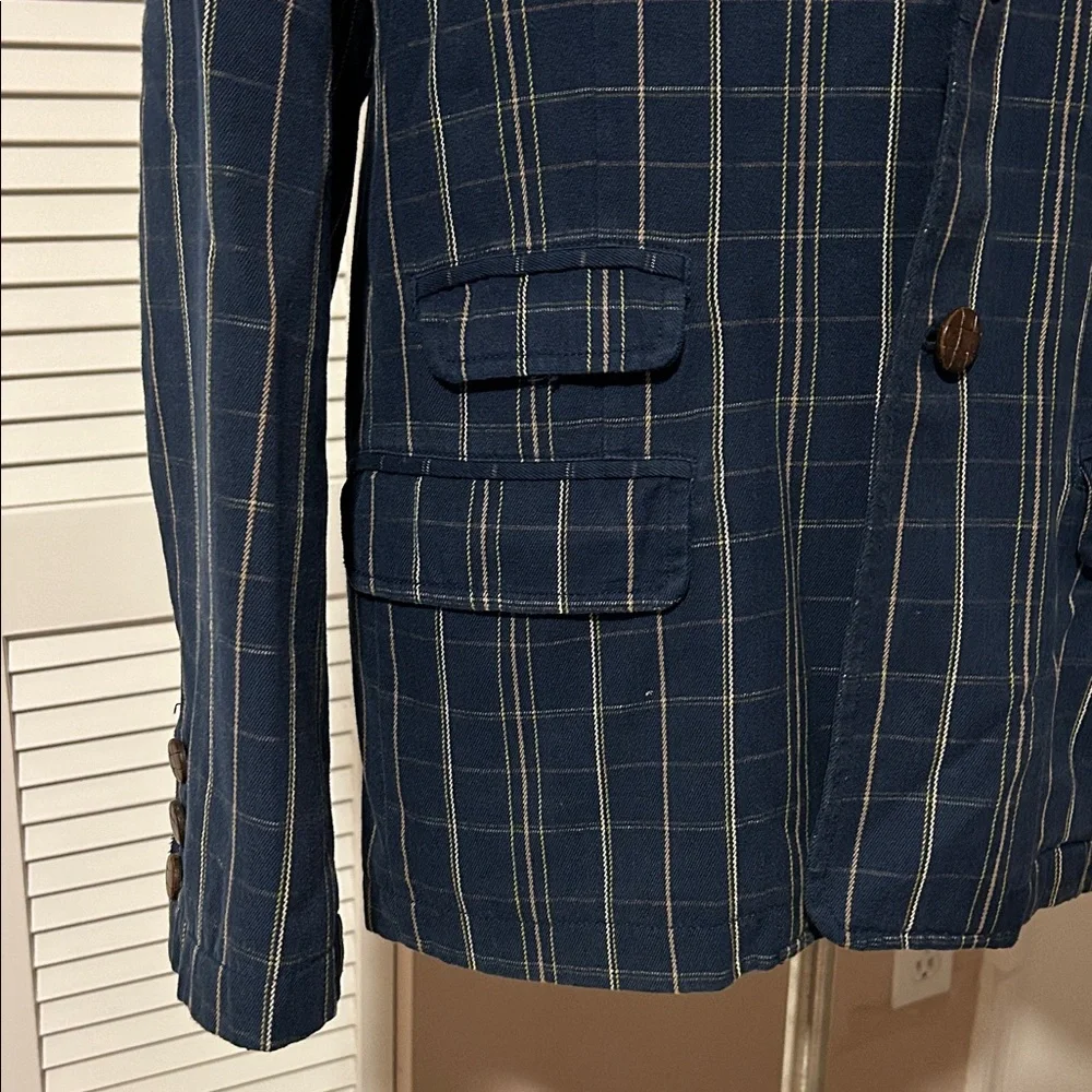 Fossil Plaid Navy Checkered Men's Blazer size L cotton